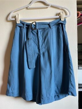 Ralph Lauren High-Waist Belted Paperbag Shorts - Slate Blue
